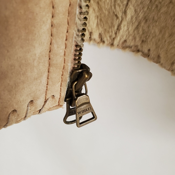 Suede Leather vintage Shearling Zip Front jacket Medium - Picture 10 of 16